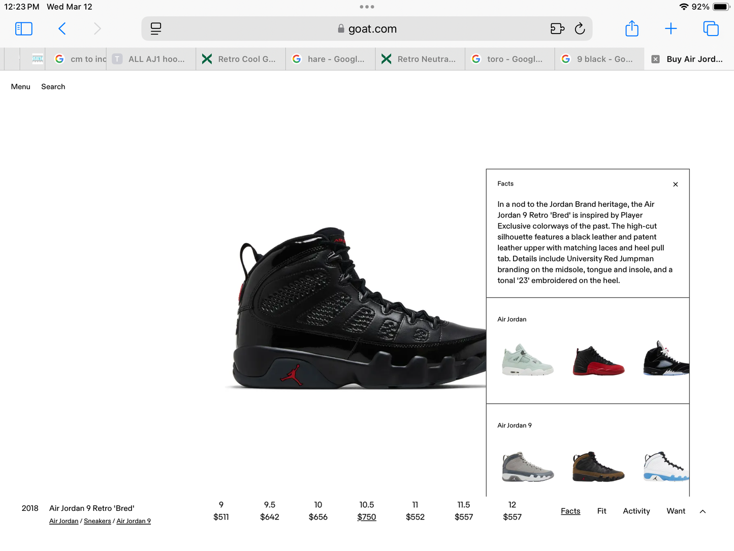 Jordan 9 Bred Patent