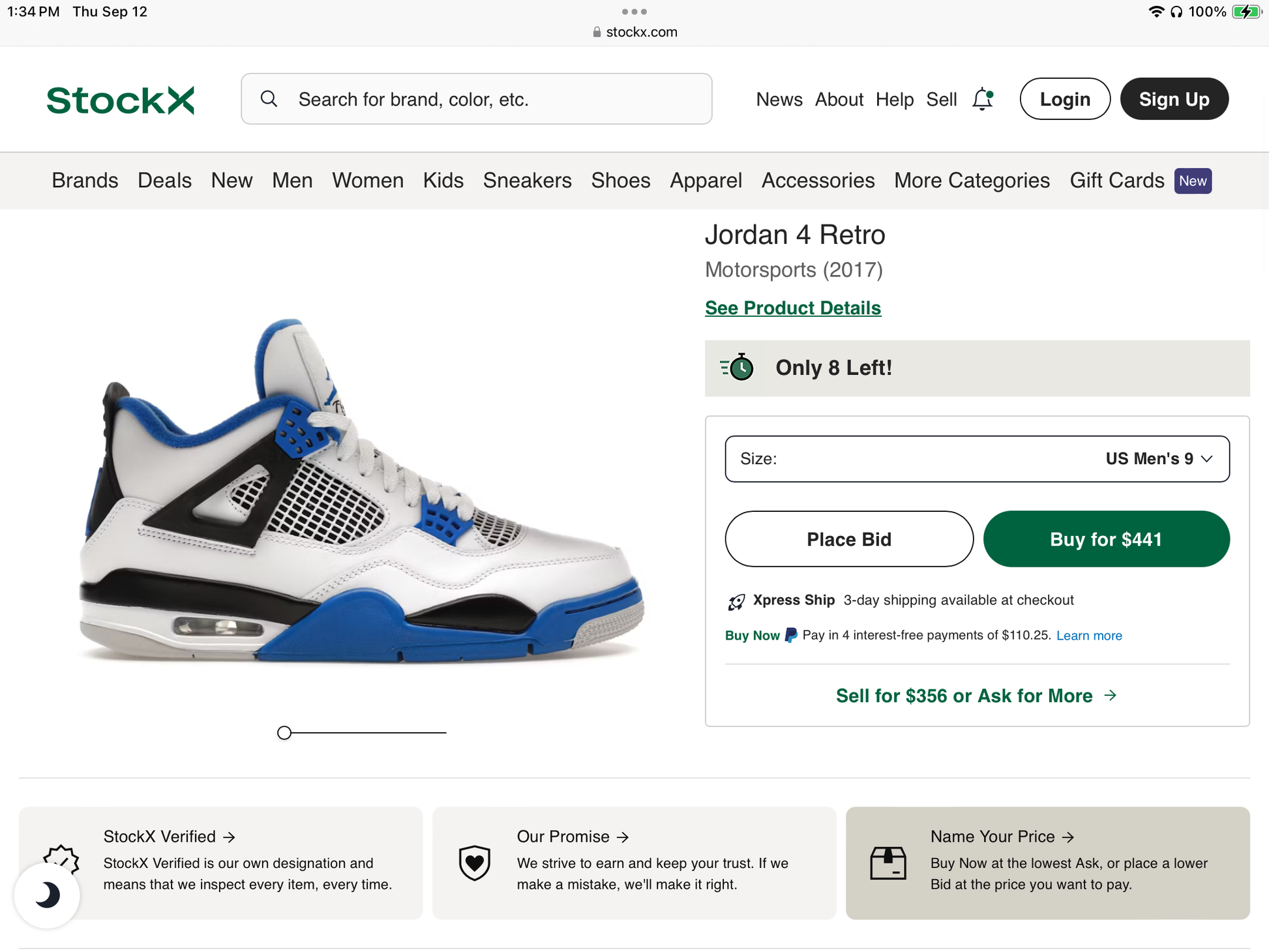 Jordan 4 motorsport stockx online